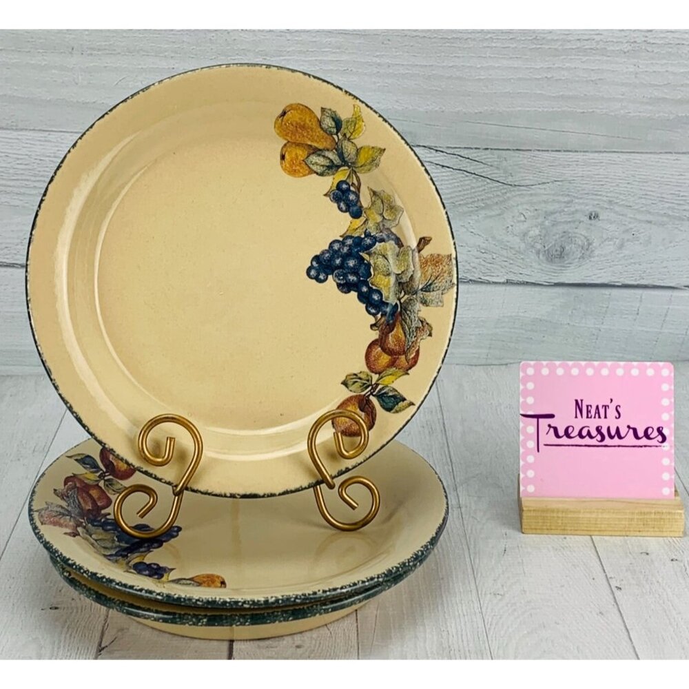 Home & Garden Party 2002 FRUIT Pears Grapes Stoneware USA Dinner Plates Set 3